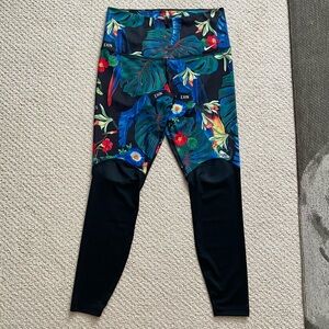 Nike Dri Fit womens high waist black mesh multi color tropical print leggings
